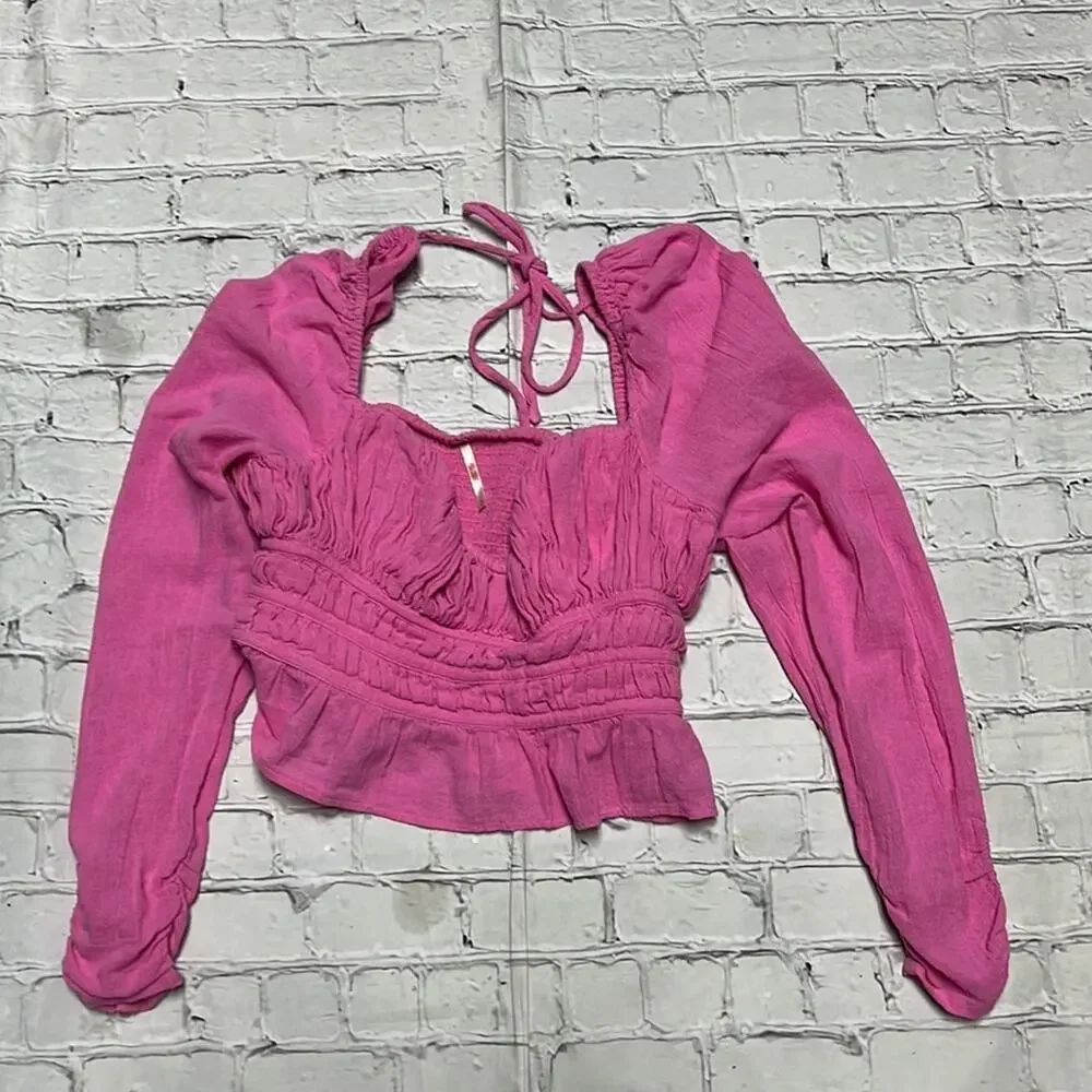 Free People Chloe Smocked Top Blouse S